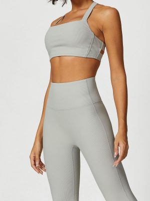 Ribbed Sexy Sports Vest Yoga Bra & Tights Set for Fitness