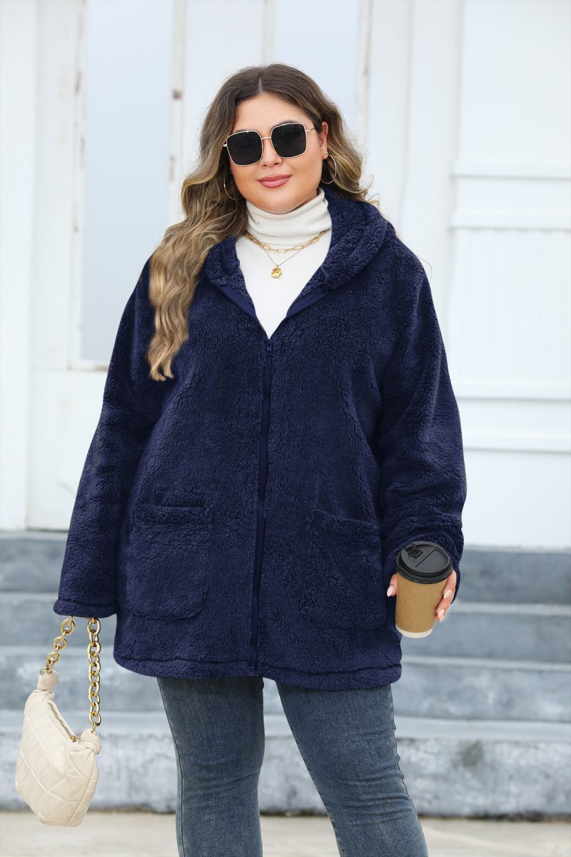 Plus Size Thickened Hooded Plush Jacket for Women - Image 3