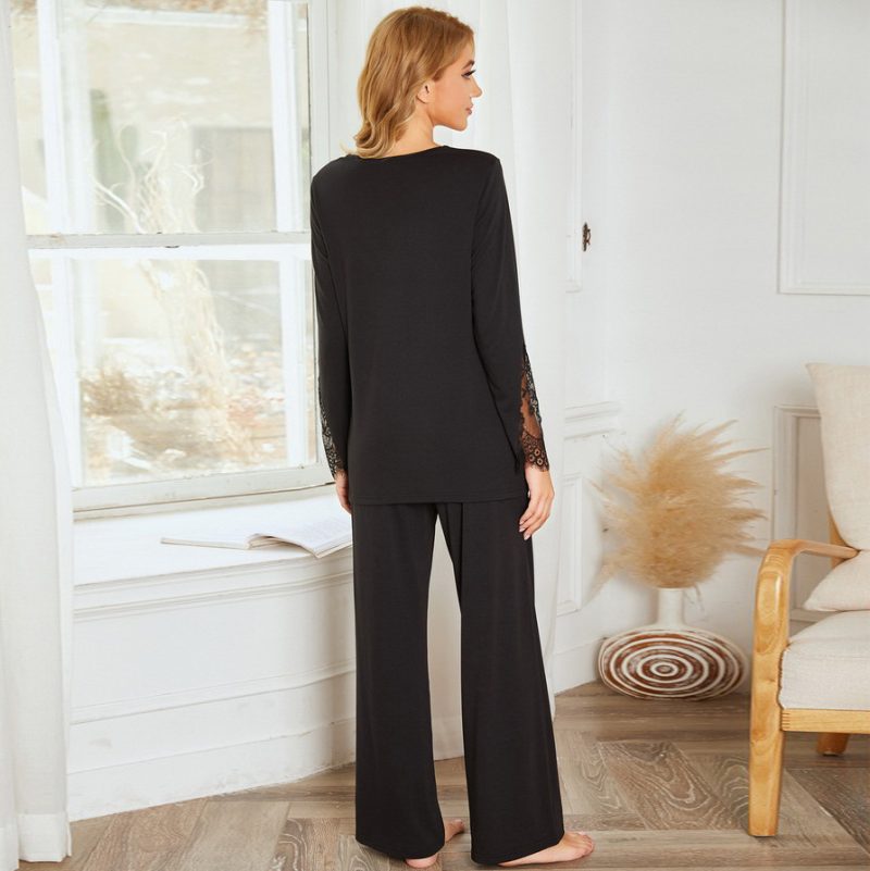Autumn Winter Long Sleeved Lace Sleeve Stitching Two-Piece Pajamas - Image 4