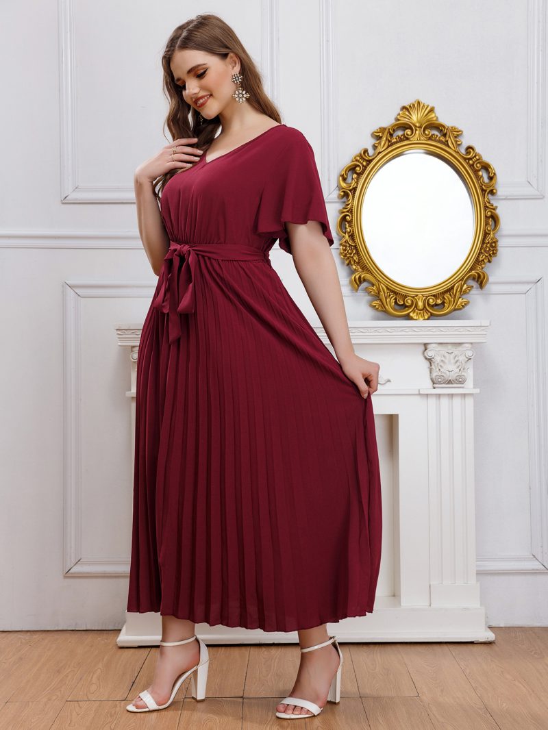 Plus Size Women Office Loose Middle East Pleated Dress - Image 3