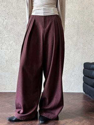 Loose Draping Wide-Leg Pleated Work Pants for Women