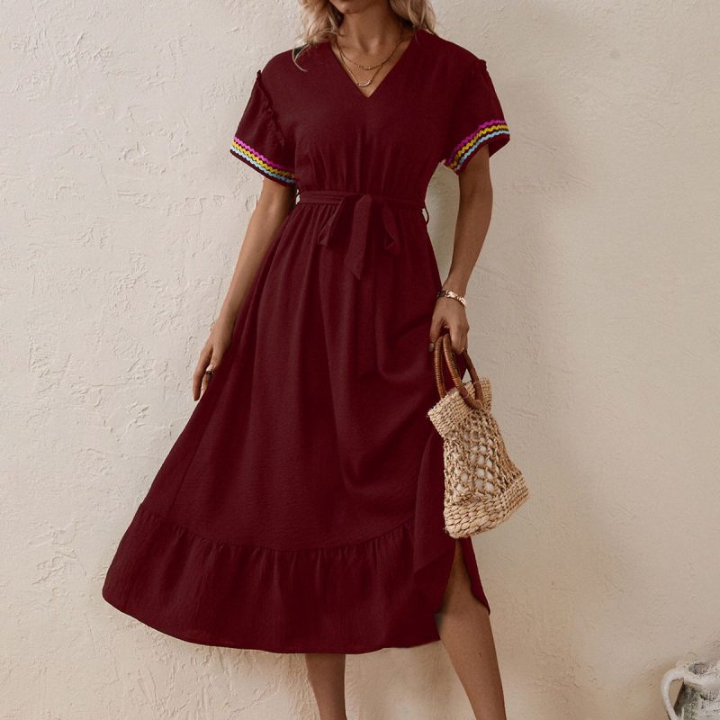 Mid-Length Short Sleeve Solid Color Dress for Summer - Image 3