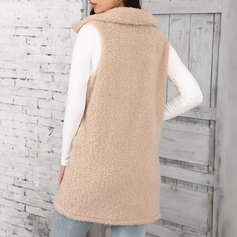 Womens Collared Sleeveless Bubble Cardigan - Plush Vest - Image 2