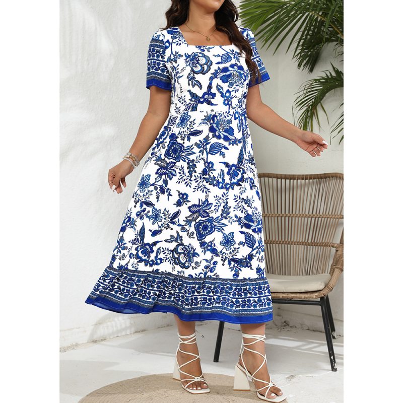 Plus Size Ethnic Blue and White Positioning Maxi Dress - Image 2