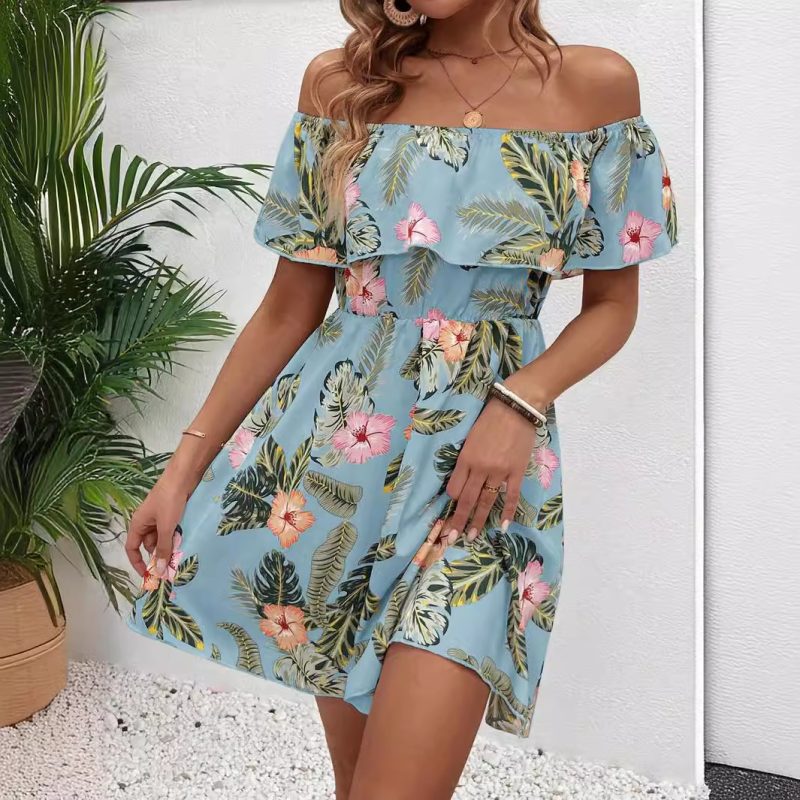 Summer Elegant Off-the-Shoulder Ruffled Printed Dress - Image 4