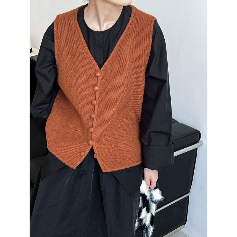 Retro V-Neck Solid Color Sweater Vest for Women
