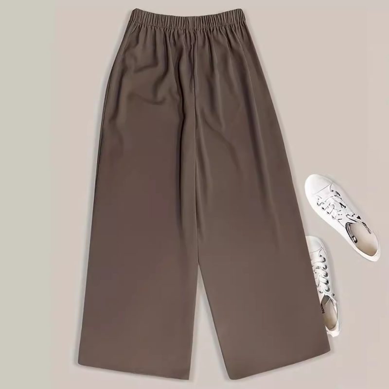 Loose High Waist Button Casual Cropped Wide Leg Pants for Women - Image 2