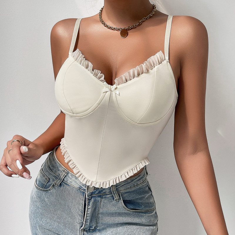 Summer Trends Women Sling Wooden Ear Slim Fit Patchwork All-Match Backless Vest - Image 3