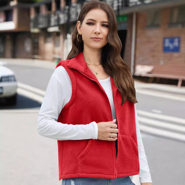 Women's Polar Fleece Zipper Collared Waistcoat - Image 2