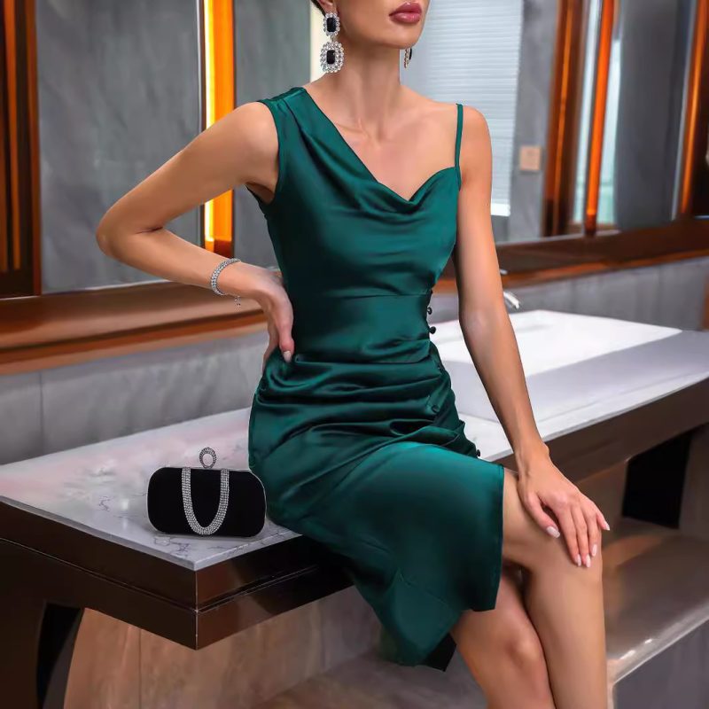 Premium Satin Slim Fitting Split Dress | Sexy Slimming Strap Dress - Image 4