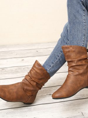 Casual Low Top Faux Leather Boots with Round Toe for Women