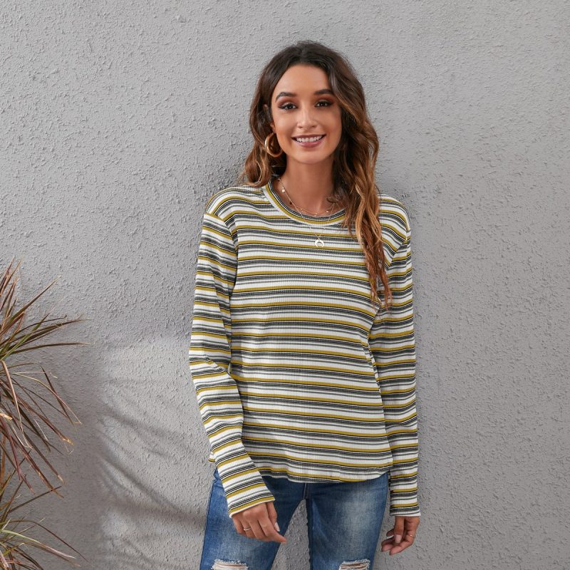 Autumn Winter Long Sleeved Striped Printed Top - Image 3