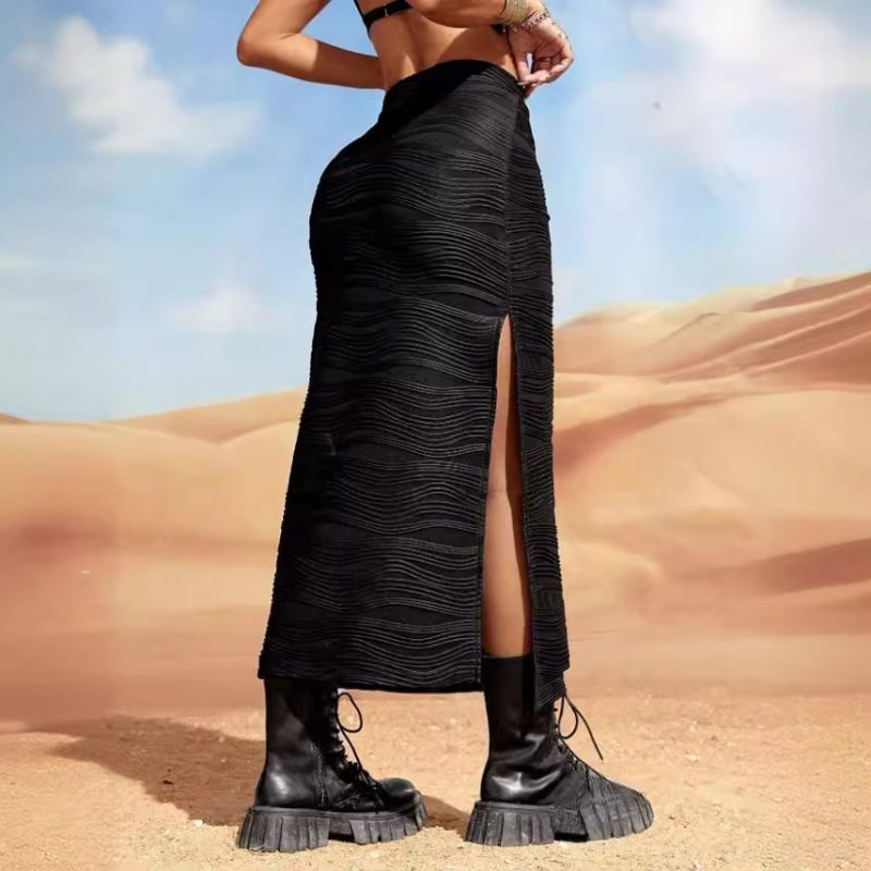 Water Ripple High Waist Slit Sheath Skirt for Summer - Image 2