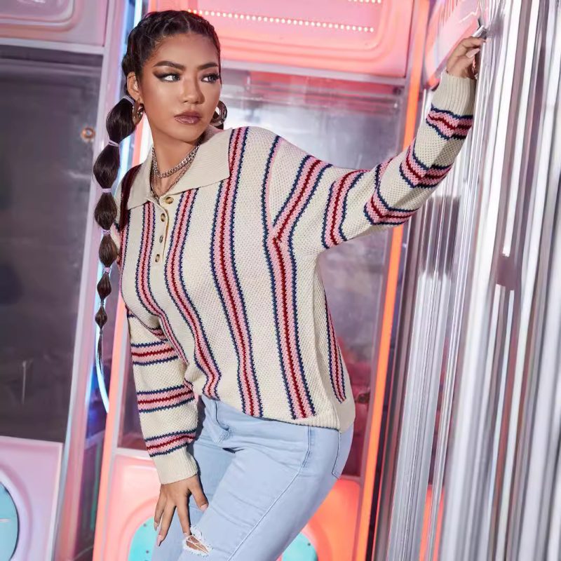 Custom Polo Collar Sweater Top for Women – Autumn Winter - Image 2