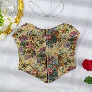 Vintage Jacquard Low-Cut Corset Vest - Sexy Boned Breasted Top
