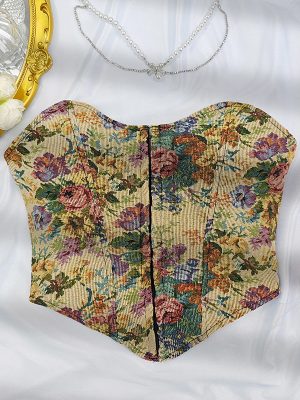 Vintage Jacquard Low-Cut Corset Vest – Sexy Boned Breasted Top