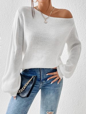 Diagonal Collar Strapless Loose Sweater – Sexy Autumn/Winter Top for Women