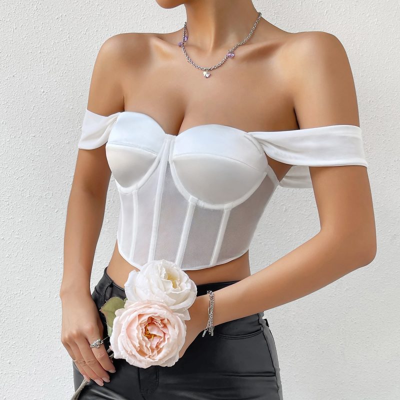 Pure White Mesh Steel Boning Corset Vest Top