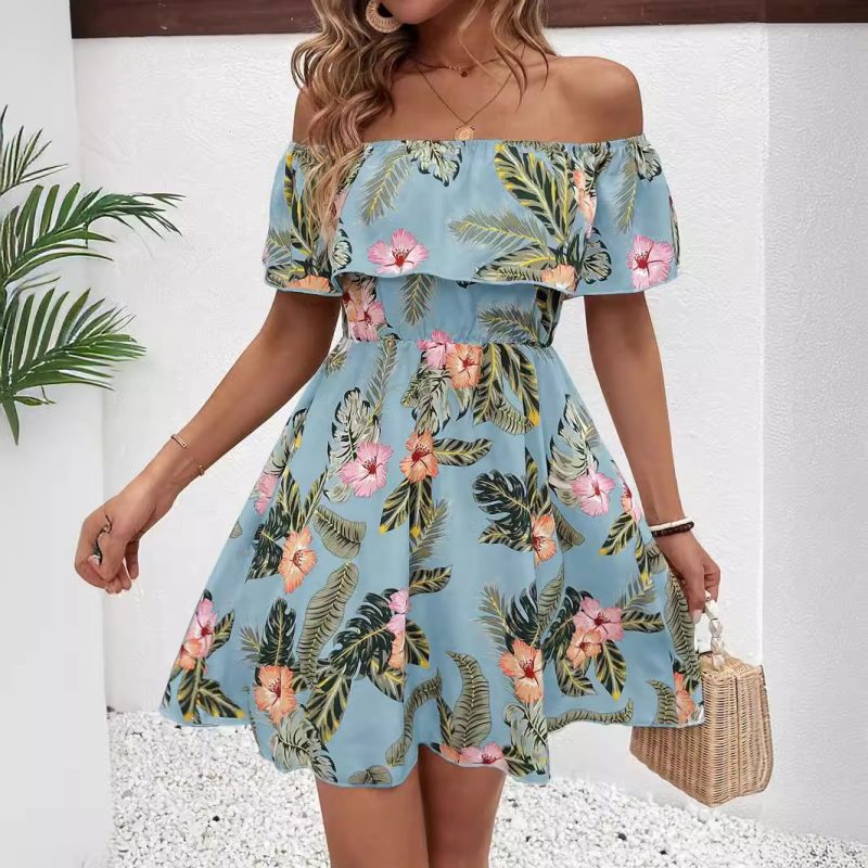 Summer Elegant Off-the-Shoulder Ruffled Printed Dress - Image 3