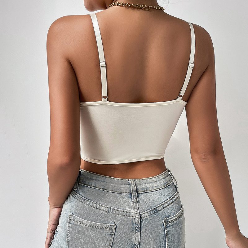 Summer Trends Women Sling Wooden Ear Slim Fit Patchwork All-Match Backless Vest - Image 4
