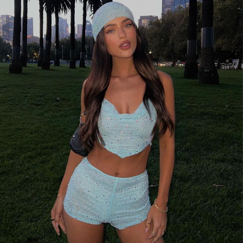 Summer Niche Sexy Backless Cropped Sequined Casual Shorts Suit for Women