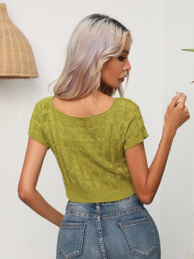 Twist Square Collar Short Sleeve Knitwear for Women - Image 3