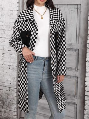 Womens Loose Long Plaid Cardigan – Single Breasted Coat