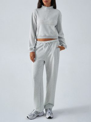 Women’s Solid Color Half-Zip Long Sleeve Sweater & Pants Set