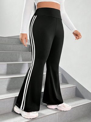 Plus Size Casual Contrast Color Wide Leg Pants for Fall & Winter