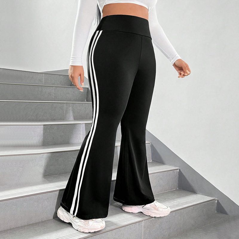 Plus Size Casual Contrast Color Wide Leg Pants for Fall & Winter