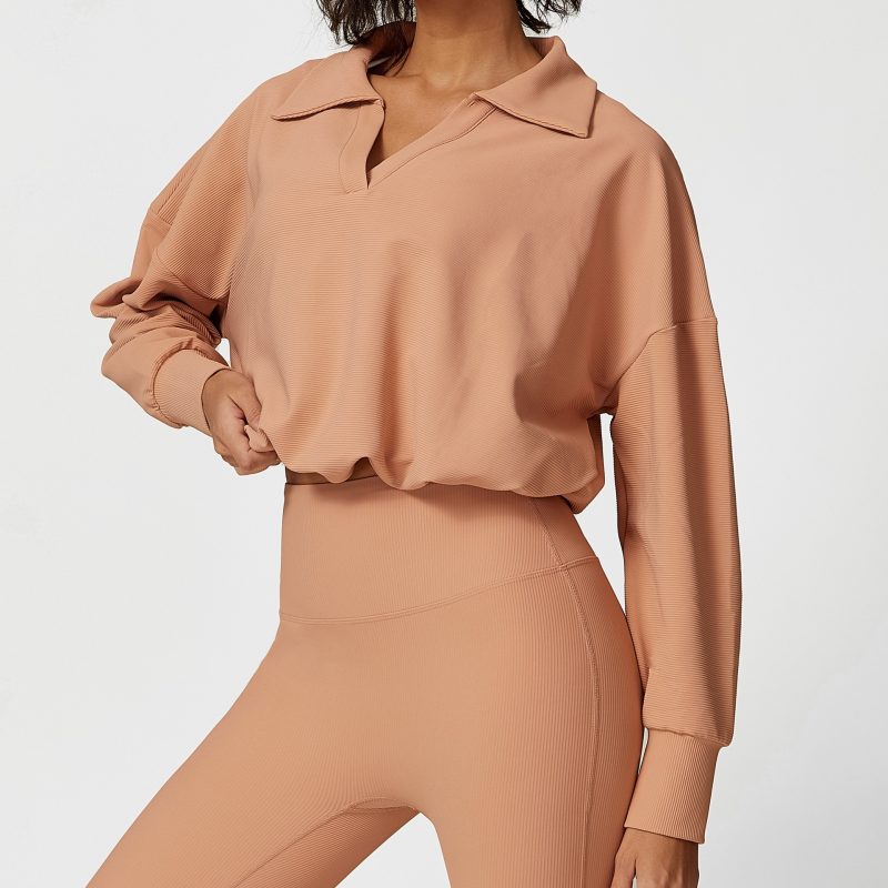 3D Thick Spiral Collared Long Sleeve Sweater – Loose Yoga Wear - Image 3