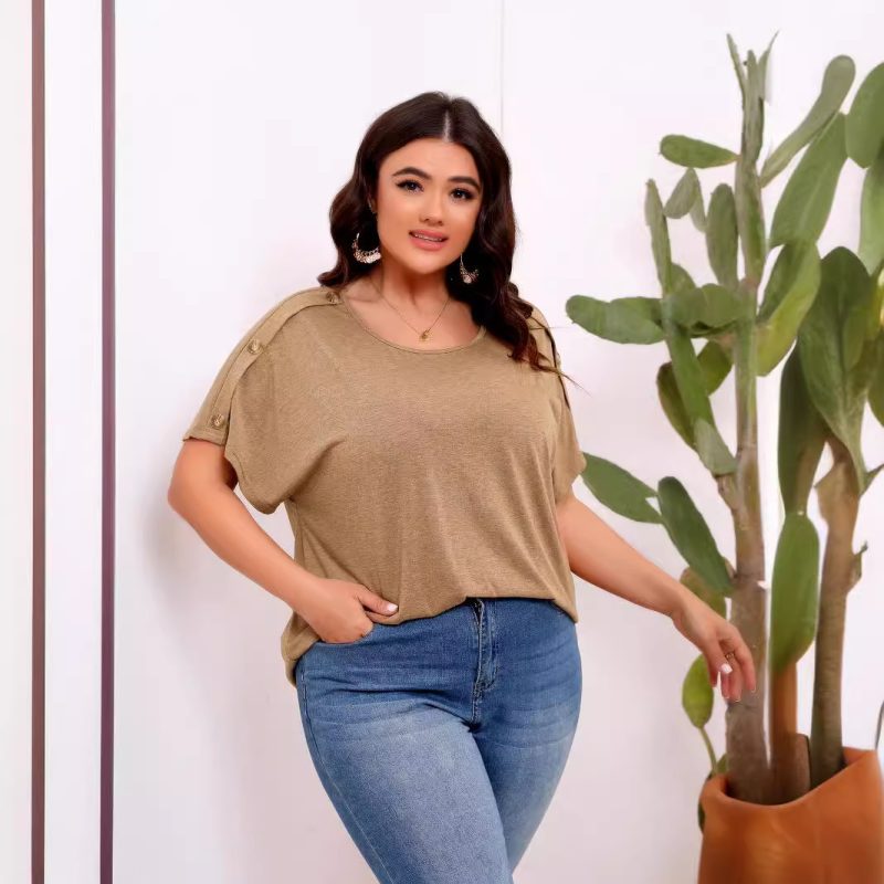 Plus Size Fastener Decor Short-Sleeve T-Shirt – Casual Office Top - Image 2