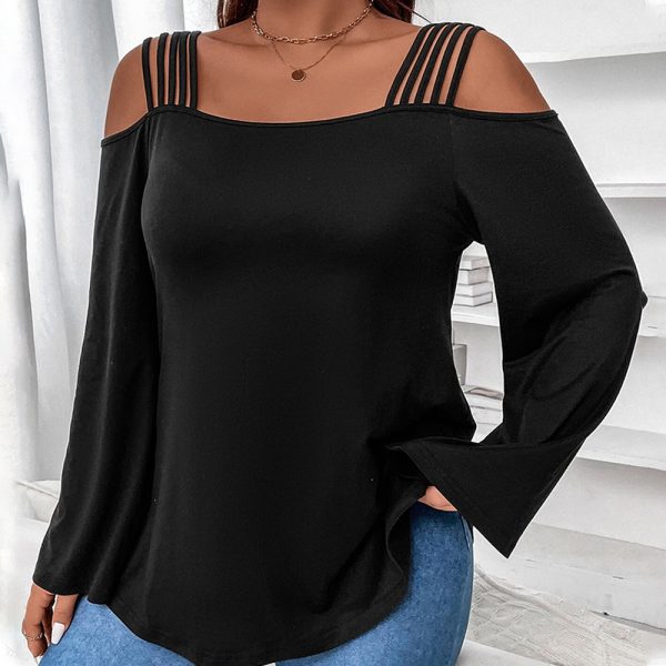 Plus Size Cutout Shoulder T-Shirt – Loose Slimming Autumn Top - Image 3