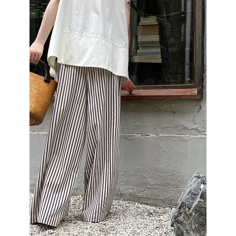 Striped Wide-Leg Elastic Waist Pants for Women - Image 4