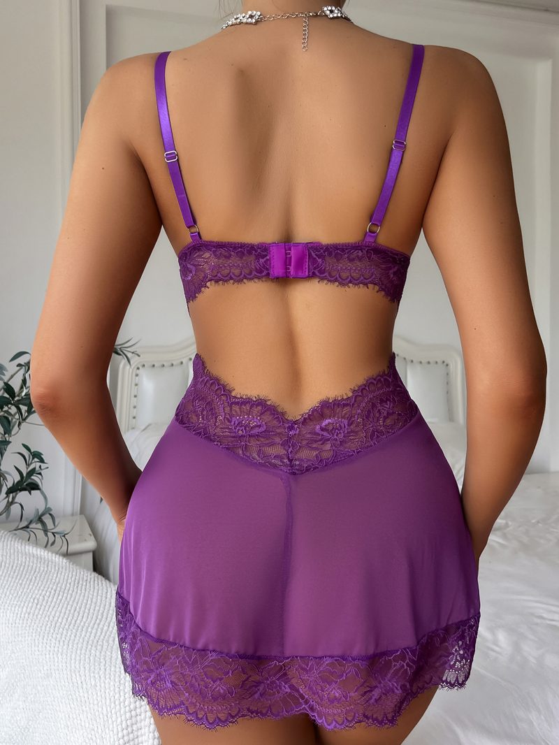 Purple Lace Mesh Lingerie – Sexy Low-Cut French See-Through Underwear - Image 3