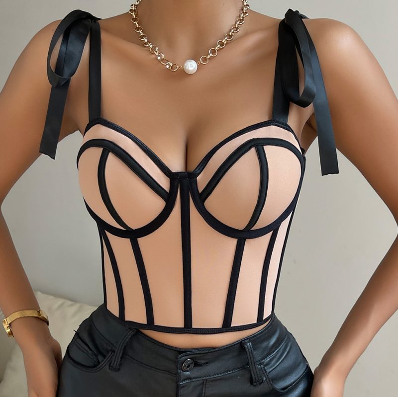 Spring Summer Sexy Ribbon Tie Boning Corset Camisole