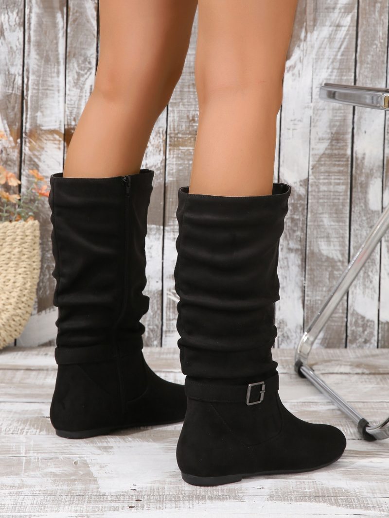 Pleated High Top Flat Boots with Side Zipper for Women - Image 2