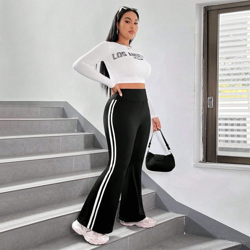Plus Size Casual Contrast Color Wide Leg Pants for Fall & Winter - Image 4