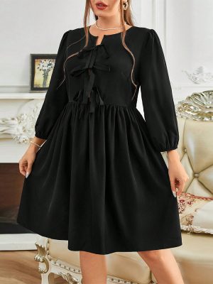 Plus Size Elegant Midi Dress – Chest Strap Autumn Winter Style