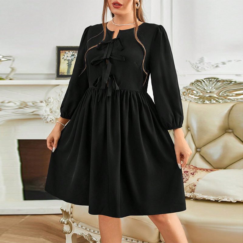 Plus Size Elegant Midi Dress – Chest Strap Autumn Winter Style
