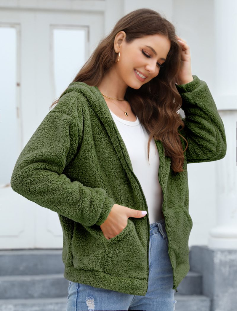 Loose Casual Thick Hooded Plush Coat for Women - Image 4