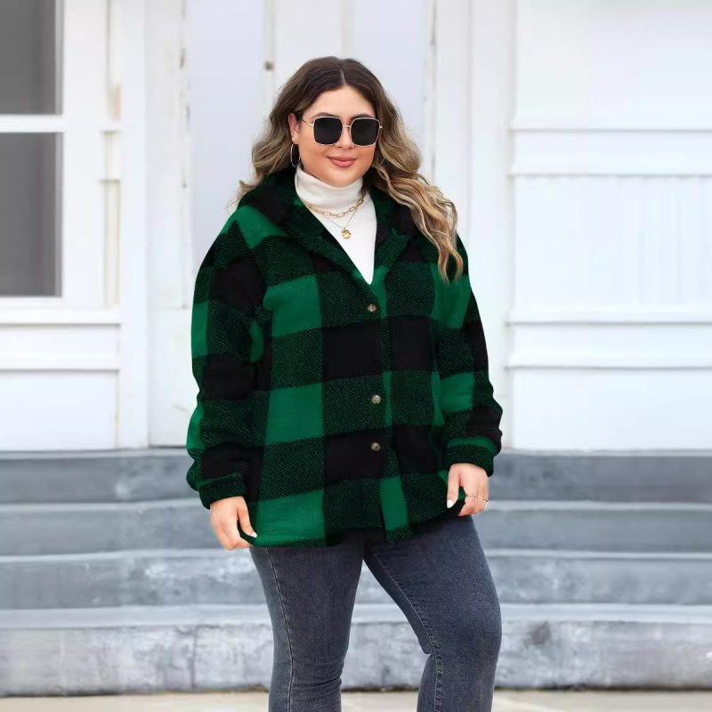 Plus Size Two-Tone Plush Button-Up Collared Coat for Women - Image 2