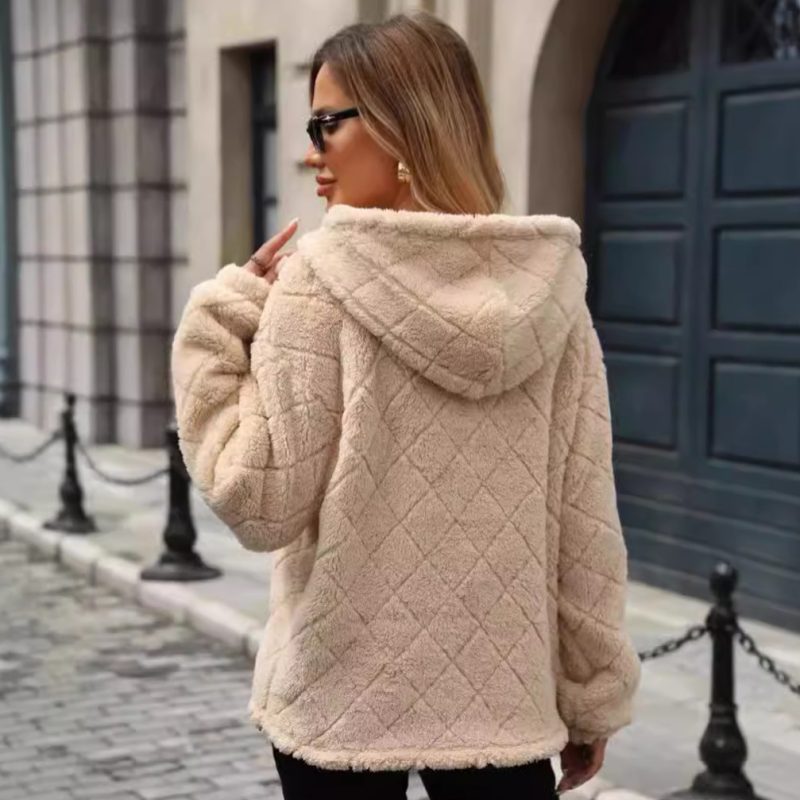 Women’s Autumn Winter Loose Half Zipper Pullover Hooded Fleece Sweatshirt - Image 2