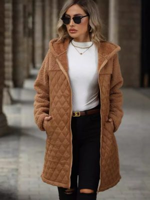 Women’s Autumn Winter Loose Hooded Zipper Plush Coat