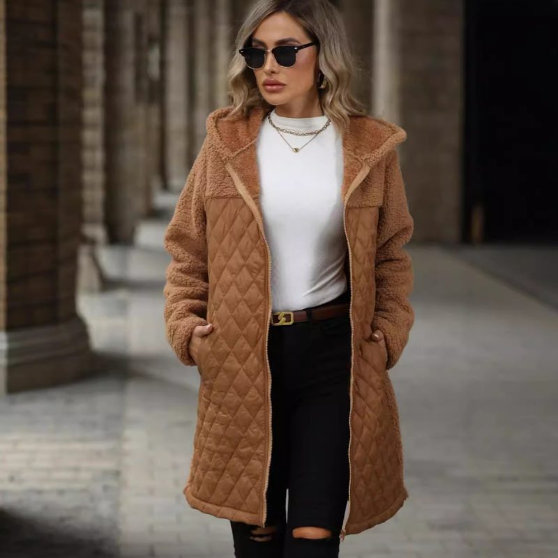 Women’s Autumn Winter Loose Hooded Zipper Plush Coat