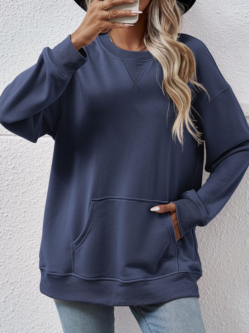 Loose Round Neck Pocket Sweatshirt for Women - Image 4
