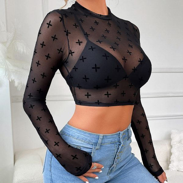 Sheer Mesh Long Sleeve Top - Sexy Slim Fit Inner Wear - Image 3