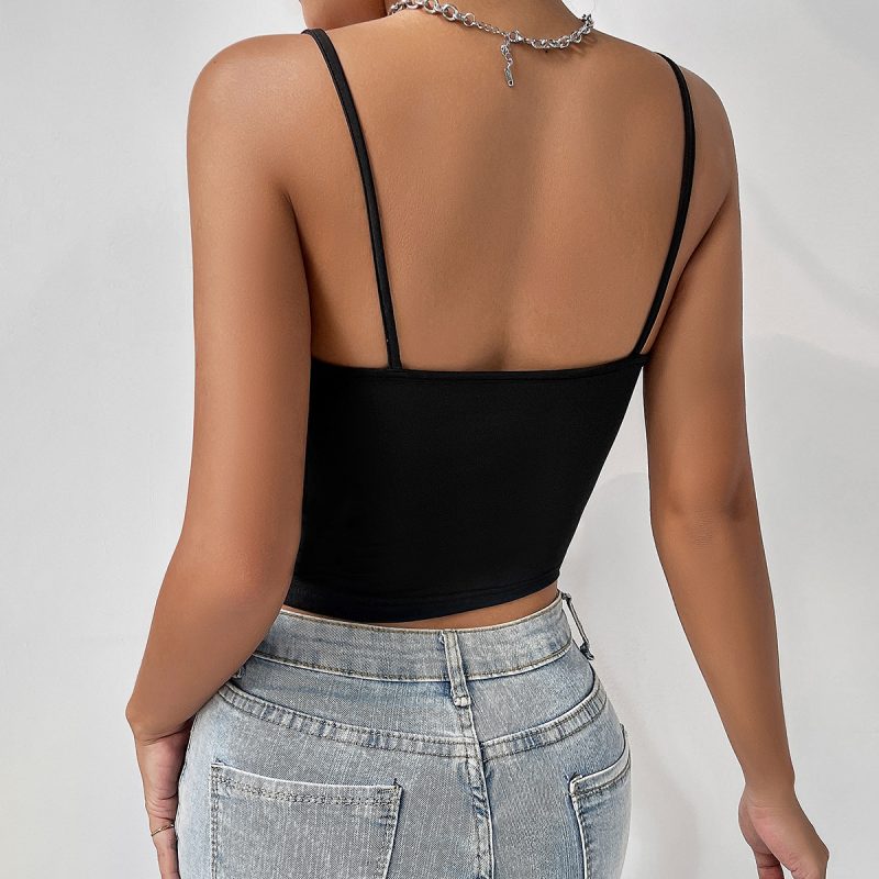 French Sexy Low Cut Solid Color Stitching Buckle Hollow Out Corset Camisole for Women - Image 4