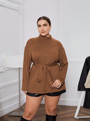 Plus Size Elegant Turtleneck Long Sleeve Top for Women