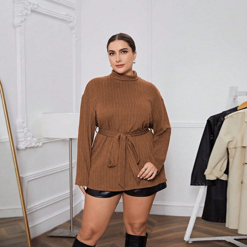 Plus Size Elegant Turtleneck Long Sleeve Top for Women